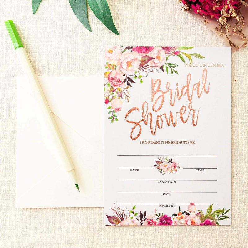 Crisky Rose Gold Foil Bridal Shower Invitation with Envelopes, Bridal Shower Invite, Wedding Shower Invitations, 25 pcs Cards & 25 pcs Envelopes & 25 pcs Stickers - Image 2
